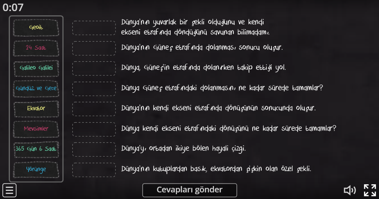 Dünya’nın Şekli ve Hareketleri Eşleştirme Etkinliği